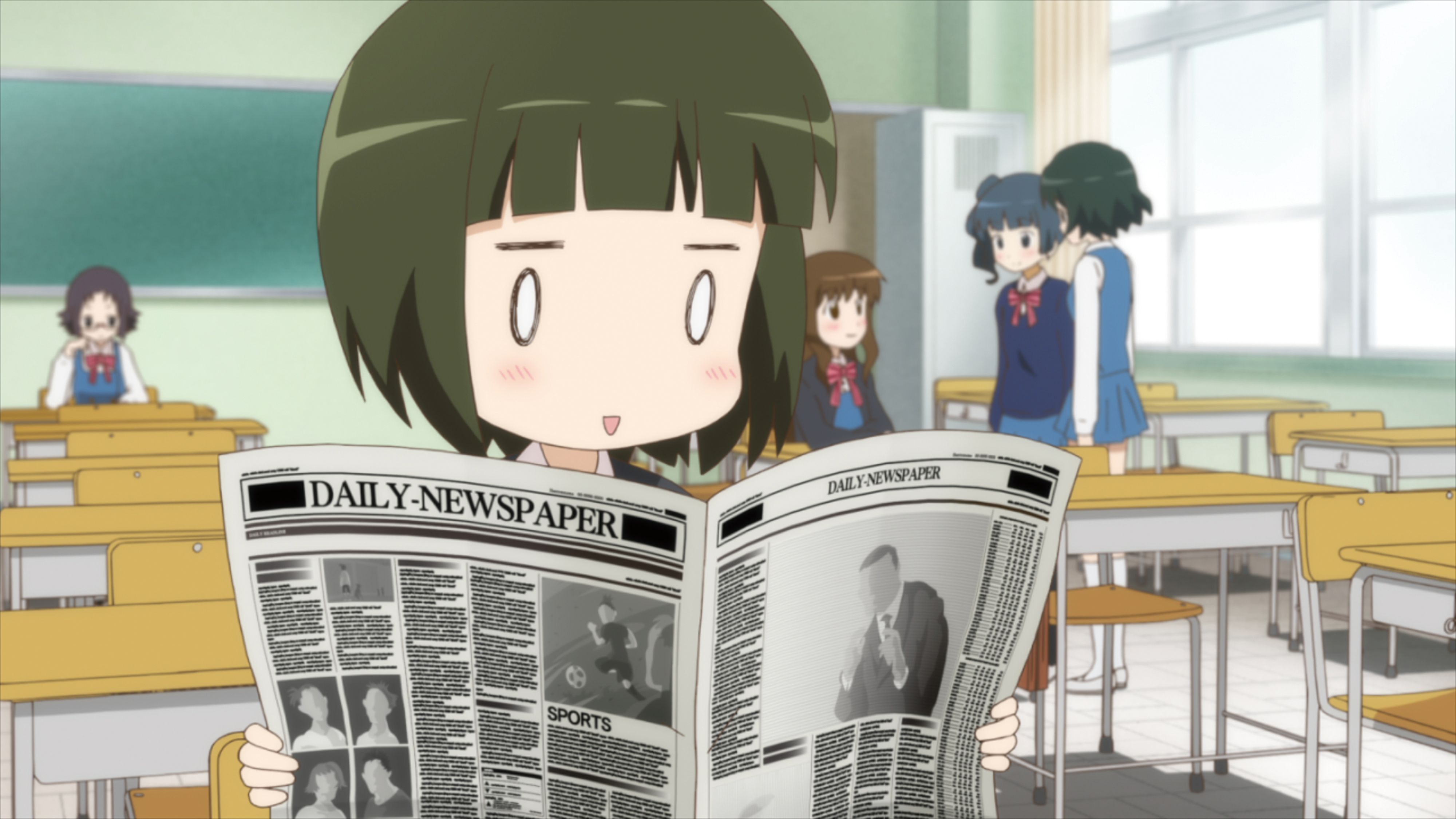 anime girl reading news paper image